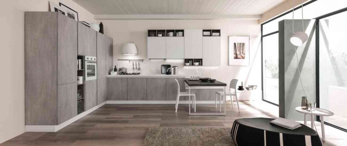 cucina moderna zen argento cemento seta bianco opaco 1