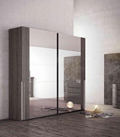 ARMADIO RIALTO SPECCHI ORIZZONTALI MANIGLIA IN PELLE 01