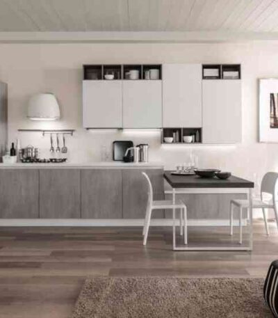 cucina moderna zen argento cemento seta bianco opaco