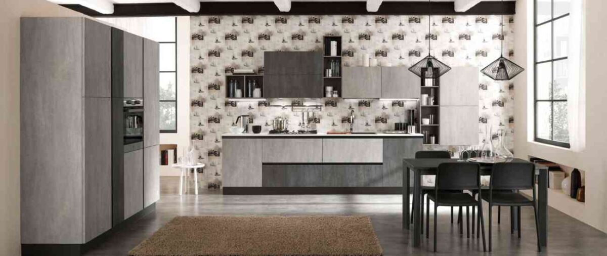 cucina moderna zen argento e lavagna cemento 1
