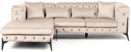 naroznik lewy welurowy pikowany taupe glamour 240x180 cm nogi czarne 1