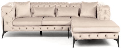 naroznik prawy welurowy pikowany taupe glamour 240x180 cm nogi czarne 1