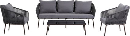 zestaw mebli ogrodowych z sofa dwoma fotelami i stolikiem czarny siedzisko szare 1